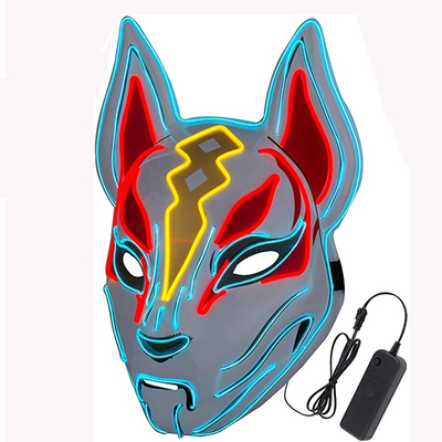 Fox Drift Halloween Masker Wajah LED Menyala Untuk Pesta Permainan Cosplay