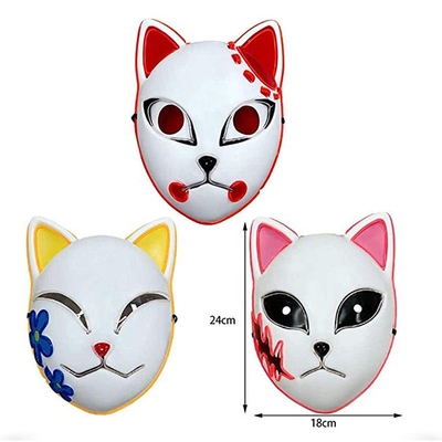 Halloween Demon Slayer Anime Jepang LED Masker Wajah Menyala Untuk Cosplay
