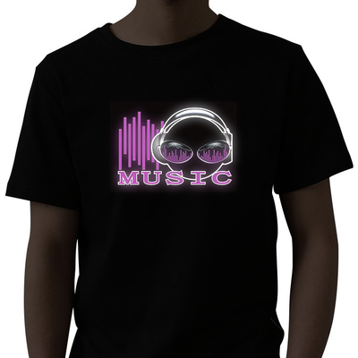 Leher Bulat Suara Diaktifkan LED T Shirt Lengan Pendek Untuk Musim Panas