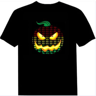 Kontrol Suara Lampu LED T Shirt 100% Katun Leher Bulat Untuk Dewasa