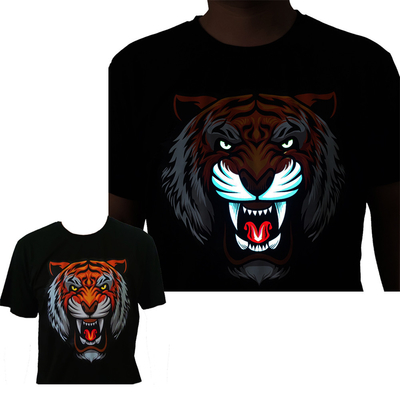 T Shirt Lampu LED Dengan Tiger Patter 3 Mode Berkedip Bercahaya Untuk Klub Malam DJ Pesta