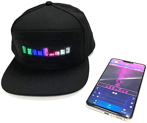 Tanda Animasi Bluetooth LED Hat Programmable Message Black Cap