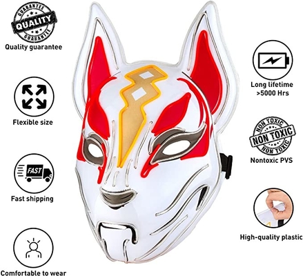 Fox Drift Halloween Masker Wajah LED Menyala Untuk Pesta Permainan Cosplay