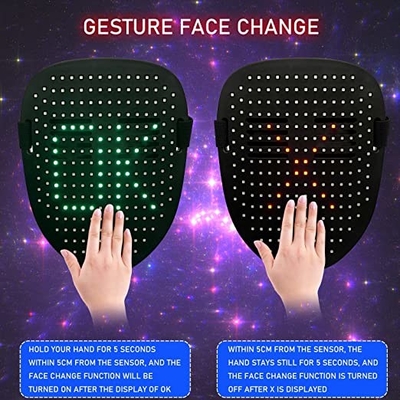 Masker Wajah LED 5V 1A Dengan Gesture Sensing Light Up Glowing In The Dark