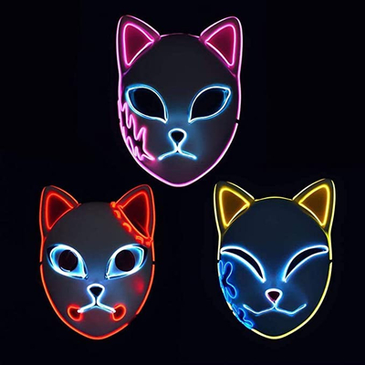 Halloween Demon Slayer Anime Jepang LED Masker Wajah Menyala Untuk Cosplay