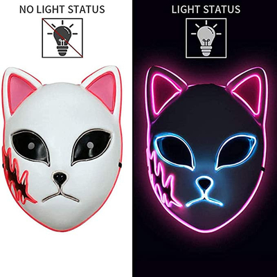 Halloween Demon Slayer Anime Jepang LED Masker Wajah Menyala Untuk Cosplay