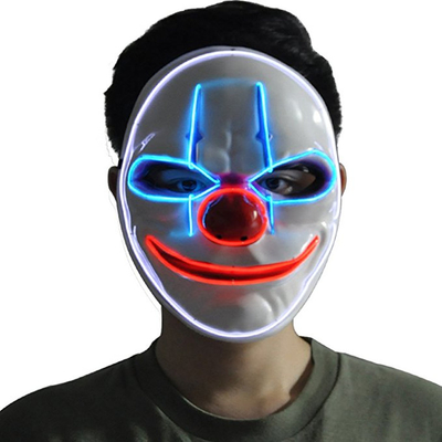 Badut Menakutkan Halloween Masker Wajah LED Dapat Disesuaikan 3 Mode Berkedip