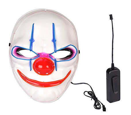 Badut Menakutkan Halloween Masker Wajah LED Dapat Disesuaikan 3 Mode Berkedip