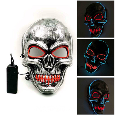 Skull Scary Light Up Halloween Masker Wajah LED Dapat Disesuaikan Untuk Orang Dewasa