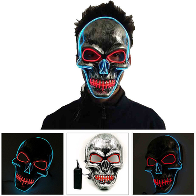 Skull Scary Light Up Halloween Masker Wajah LED Dapat Disesuaikan Untuk Orang Dewasa