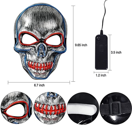Skull Scary Light Up Halloween Masker Wajah LED Dapat Disesuaikan Untuk Orang Dewasa