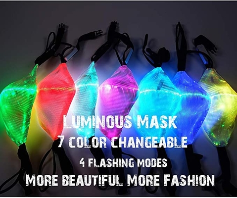Masker Wajah LED Light Up 7 Warna Lampu USB Isi Ulang Bersinar Dalam Gelap