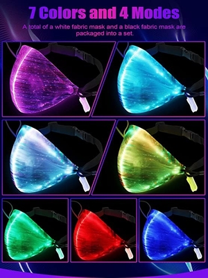 Masker Wajah Rave LED Bercahaya Multi Warna Menyala Berkedip Di Malam Hari