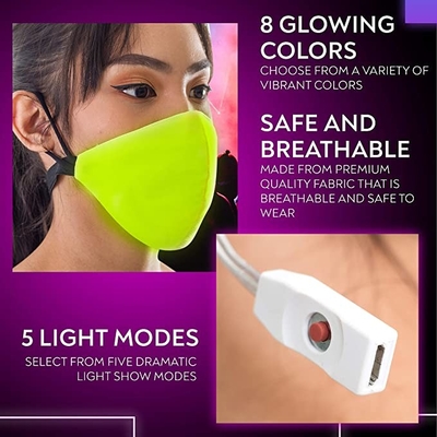 Masker Wajah LED Serat Optik yang Dapat Diprogram 7 Warna Terang 5 Mode Berkedip