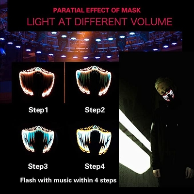 Voice Light Up Led Mask Wajah Merah Seram Untuk Pesta DJ Halloween
