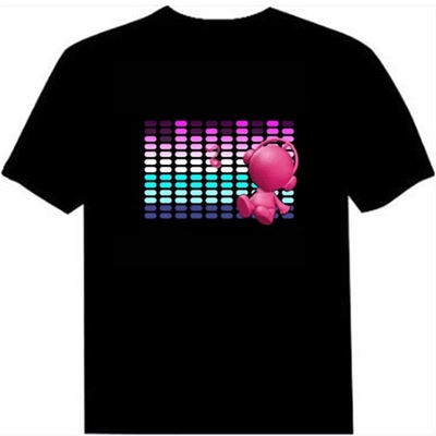 T Shirt LED Berkedip Bersinar Suara Diaktifkan 2xAAA