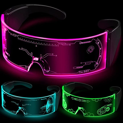 Kacamata Visor Cyberpunk Light Up LED Gaya Futuristik Isi Ulang