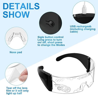 Kacamata Visor Cyberpunk Light Up LED Gaya Futuristik Isi Ulang