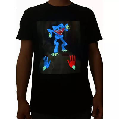 T Shirt Pencahayaan LED Fleksibel Soft Light Up Glowing Black