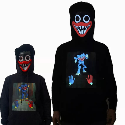 T Shirt Pencahayaan LED Fleksibel Soft Light Up Glowing Black