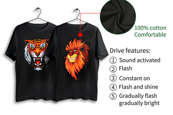 T Shirt Lampu LED Dengan Tiger Patter 3 Mode Berkedip Bercahaya Untuk Klub Malam DJ Pesta