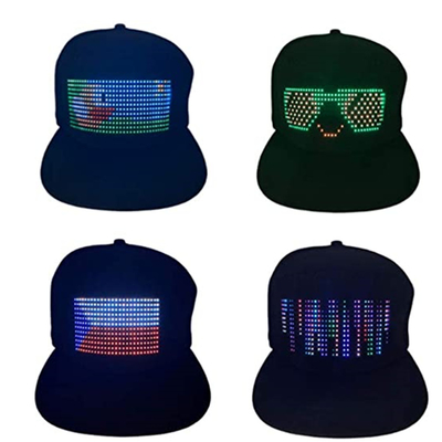Topi LED Bluetooth Hitam Dengan Tampilan Kontrol Aplikasi Seluler yang Dapat Diprogram