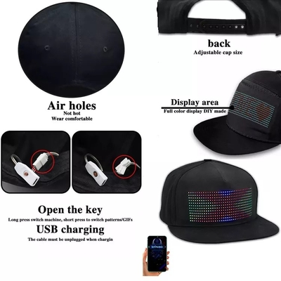 Topi LED Bluetooth Hitam Dengan Tampilan Kontrol Aplikasi Seluler yang Dapat Diprogram