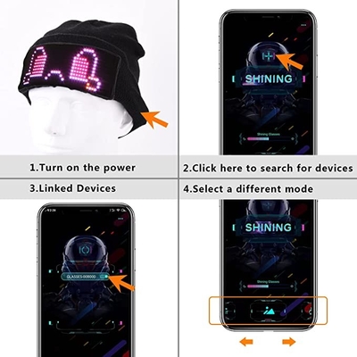 LED Display Hat Lighting Beanie Cap Bluetooth APP Programmable