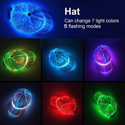 Fiber Optic Luminous LED Baseball Hats USB Rechargeable 7 Glowing Lights