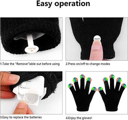 Luminous LED Rave Party Light Up Finger Gloves Berkedip Hitam