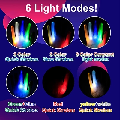 Sarung Tangan Lampu LED Putih Untuk Anak Dewasa 5 Warna 6 Mode Cahaya