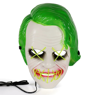 Green Joker Halloween Led Light Up Mask Untuk Pesta Topeng Cosplay