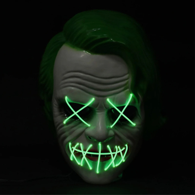 Green Joker Halloween Led Light Up Mask Untuk Pesta Topeng Cosplay