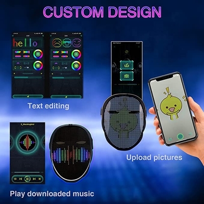 Mengedit Layar LED Masker Wajah Pola DIY Unggah Teks Gambar Kontrol APP