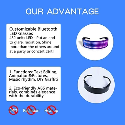 Kacamata Led Programmable Terkendali Aplikasi Dengan Pola Teks Bluetooth DIY